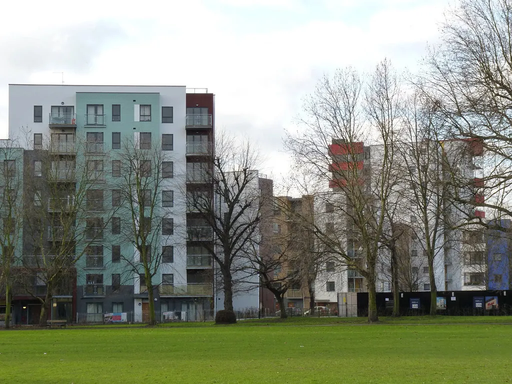 New flats beside open space at South Acton, 2012