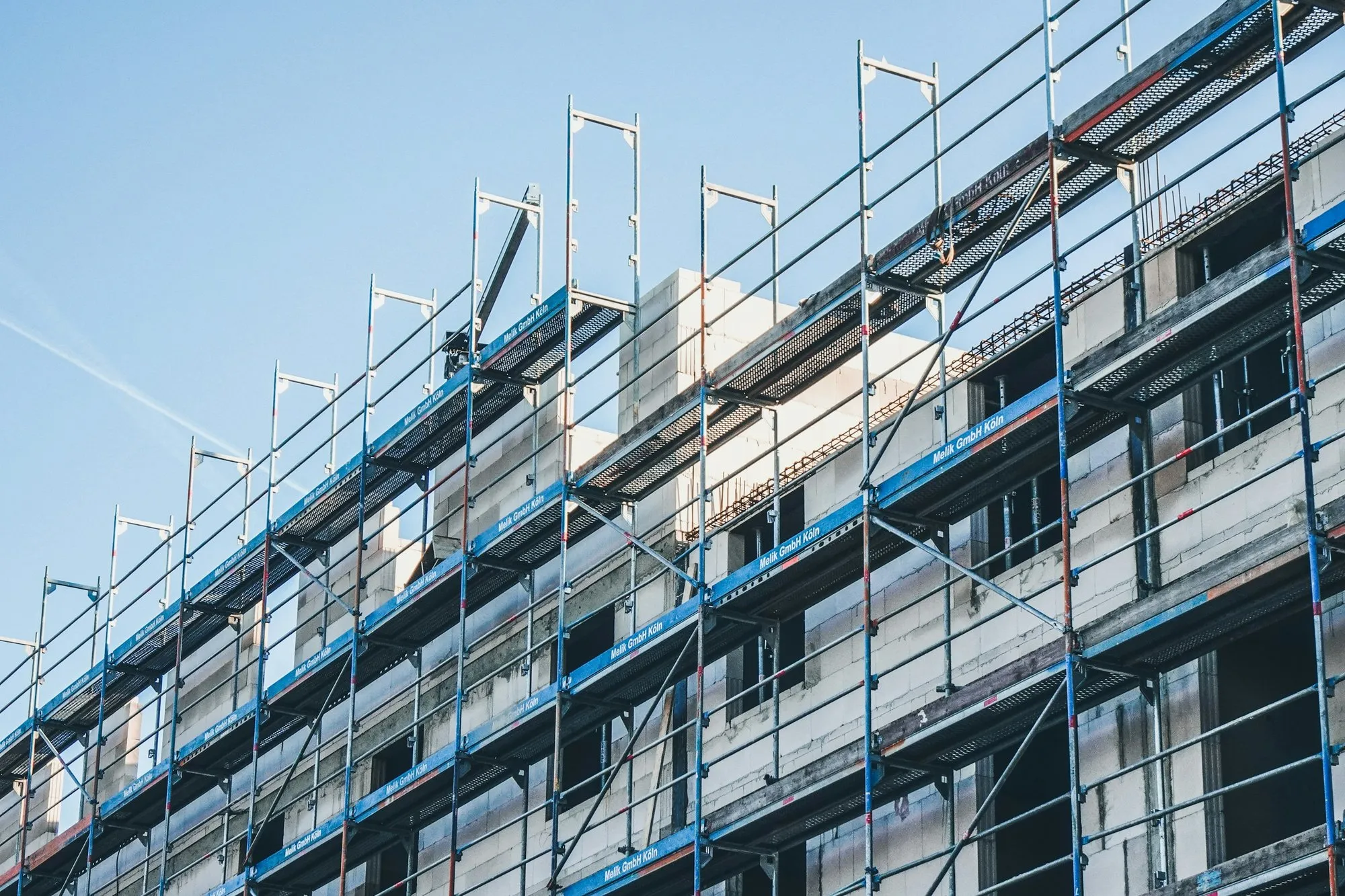 Scaffolding around a multi-storey building under refurbishment