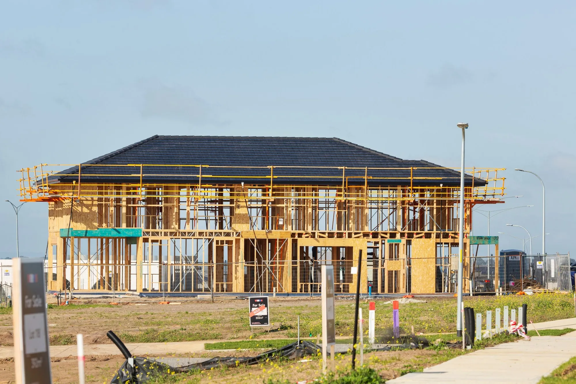 Timber frame of a new building ready for cladding
