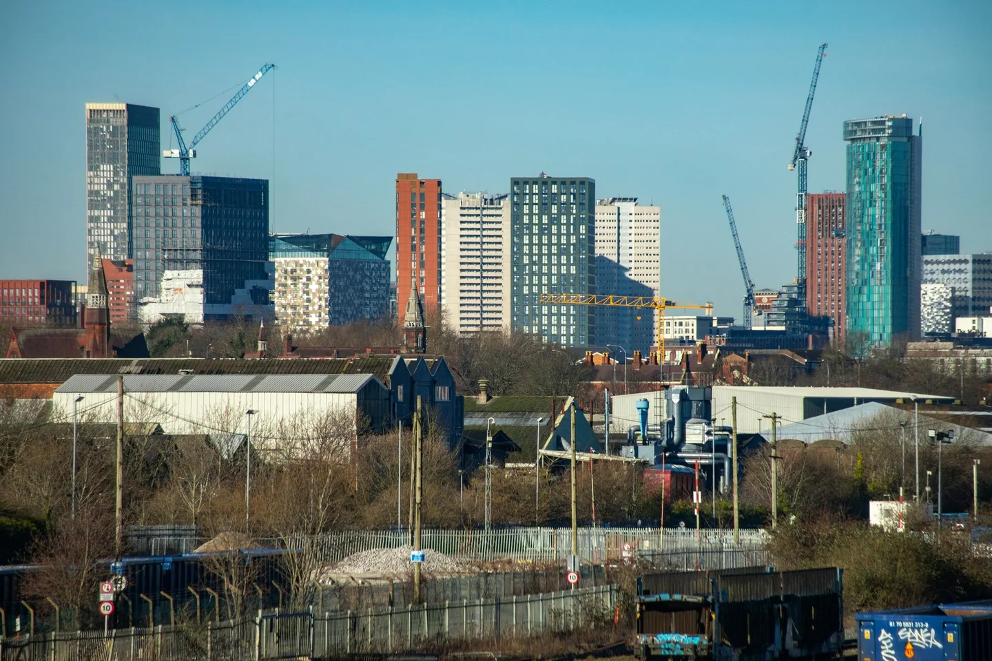 Tower cranes over new buildings on the Birmingham skyline