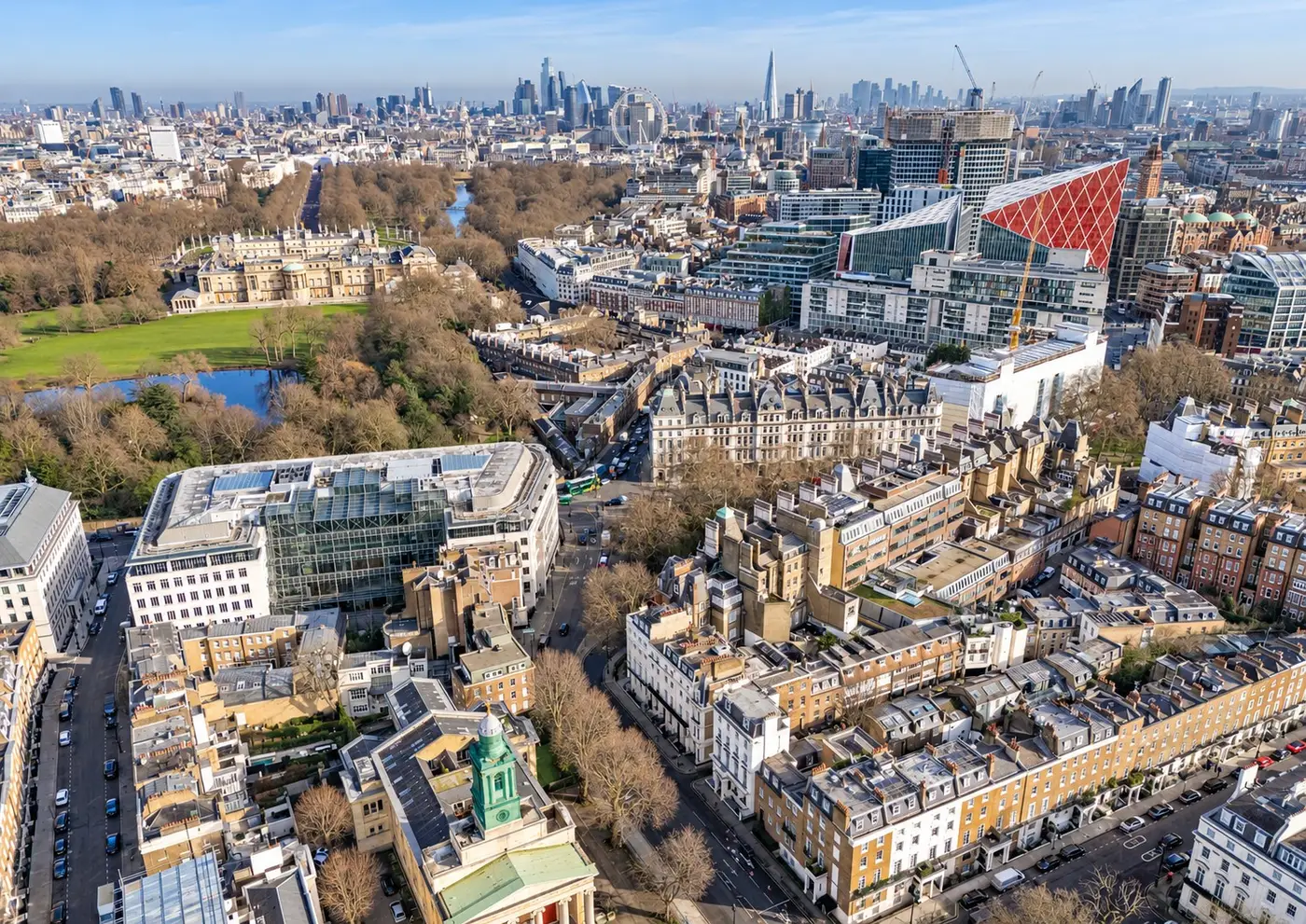 Panorama of central London from Belgravia towards the City and the Shard