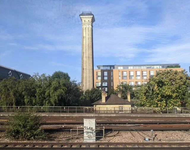 The old pumping station chimney beside Grosvenor Waterside