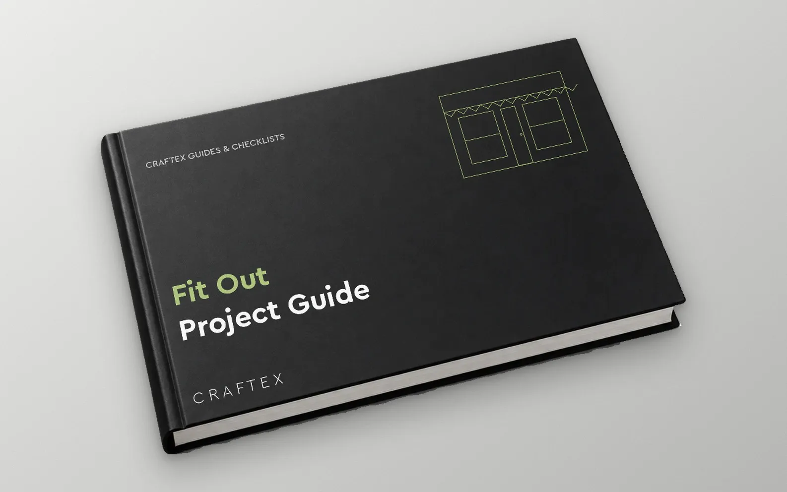 Black hardback cover of the Craftex Fit Out Project Guide