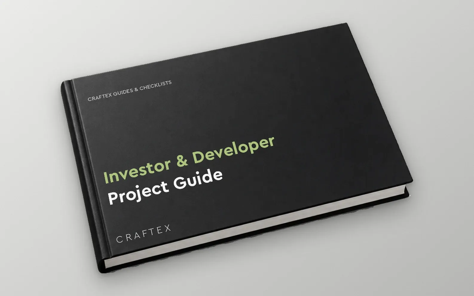 Hardback cover of the Craftex guide for investors and developers, shown as a studio render