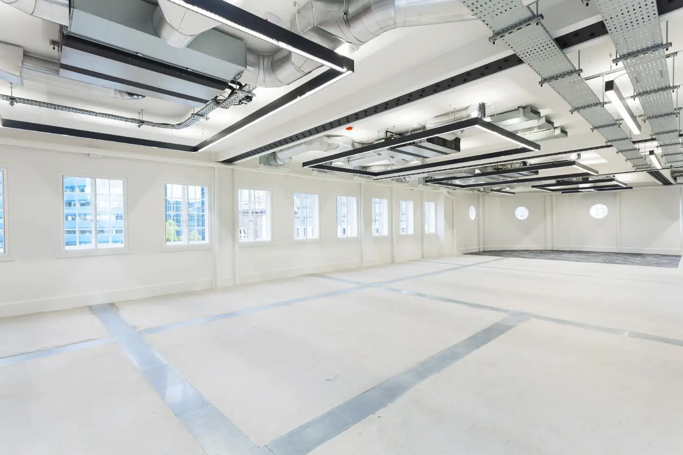 An empty refurbished office floor at Portsoken House, Aldgate, ready for a tenant