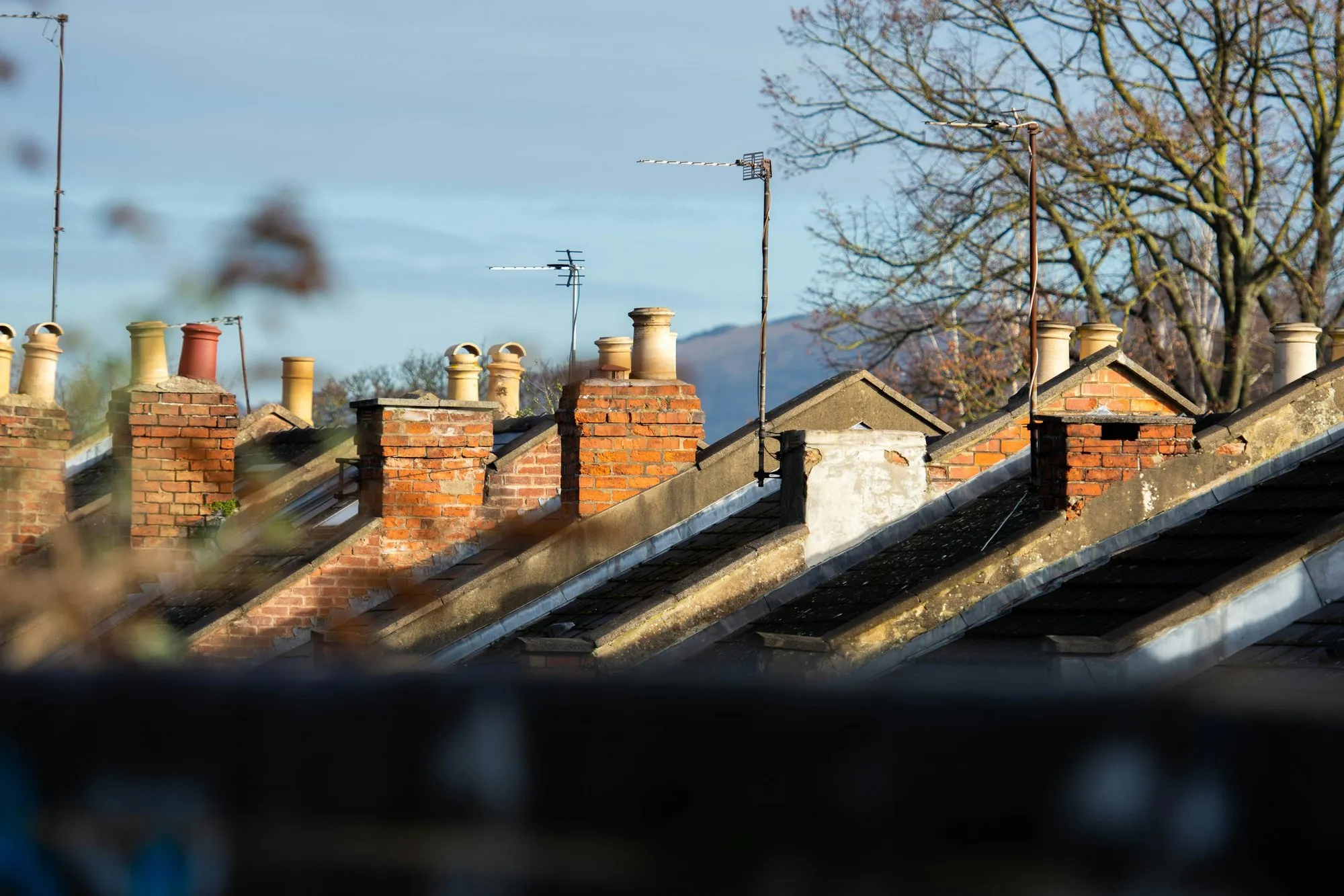Row of London chimneys and rooftops