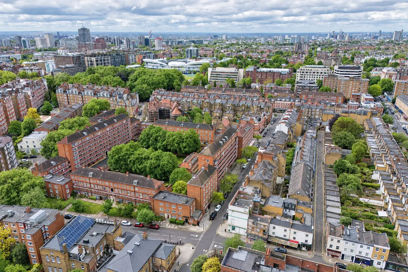 Drone view over St John's Wood towards central London