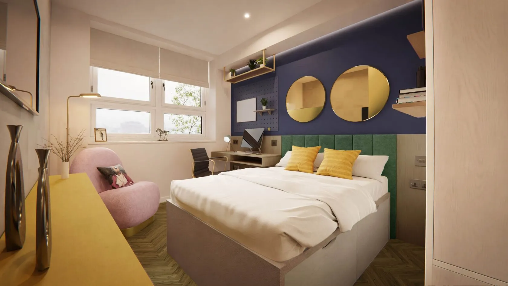 Leicester One student residence en-suite bedroom (design visualisation)