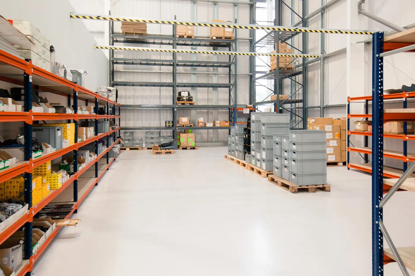 Warehouse storage room with pallet racking and safety barriers at the Banbury warehouse fit-out