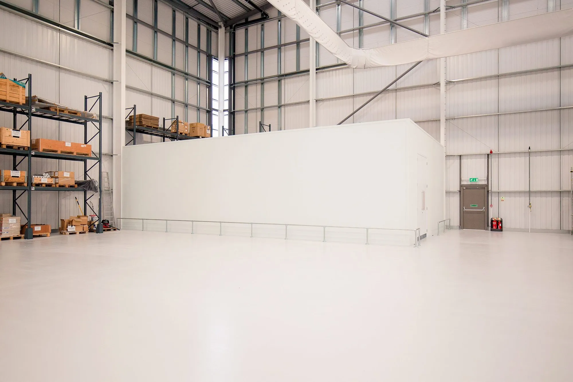 New self-contained block beside racking and a clear loading route in the Banbury warehouse